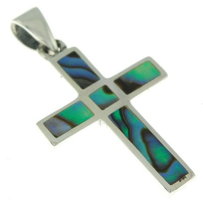 Christian Cross Pendant in Abalone Color + 925 Silver Necklace - Spring Nahal