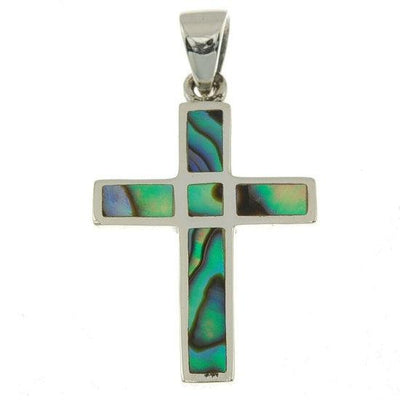 Christian Cross Pendant in Abalone Color + 925 Silver Necklace - Spring Nahal