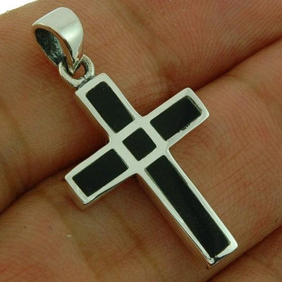 Christian Cross Pendant in Black Color + 925 Silver Necklace - Spring Nahal