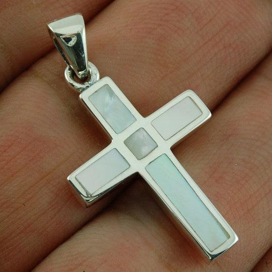 Christian Cross Pendant in White Color + 925 Silver Necklace - Spring Nahal