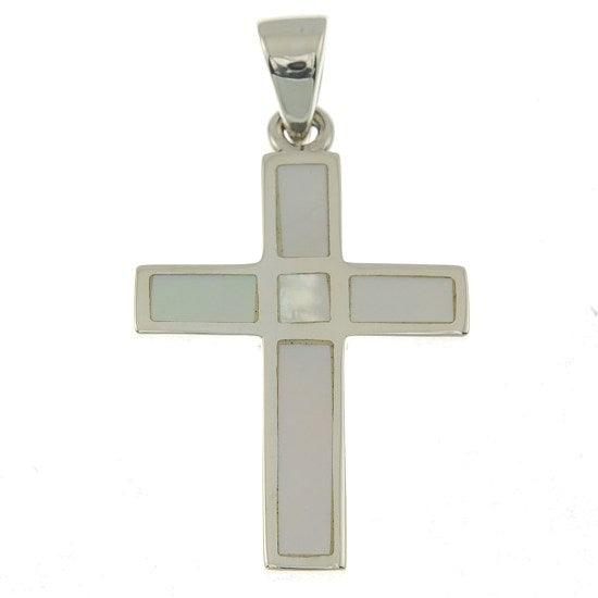 Christian Cross Pendant in White Color + 925 Silver Necklace - Spring Nahal