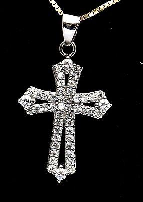 Christian Cross Pendant Sterling Silver 925 With Littels Crystal Gemstone.