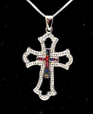 Christian Cross Pendant With Colored Gemstones 4# - Spring Nahal