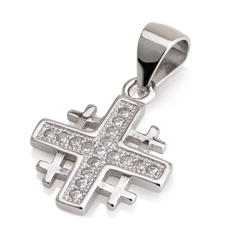 Christian Jerusalem Cross Pendant Crystal Swarovski Gemstone Sterling Silver 925 - Spring Nahal