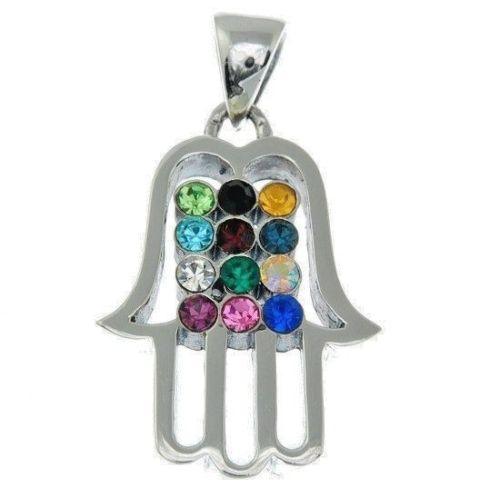 Copy of Hamsa Silver Pendant Multi Colors Gemstones + 925 Sterling Silver Chain #54 - Spring Nahal