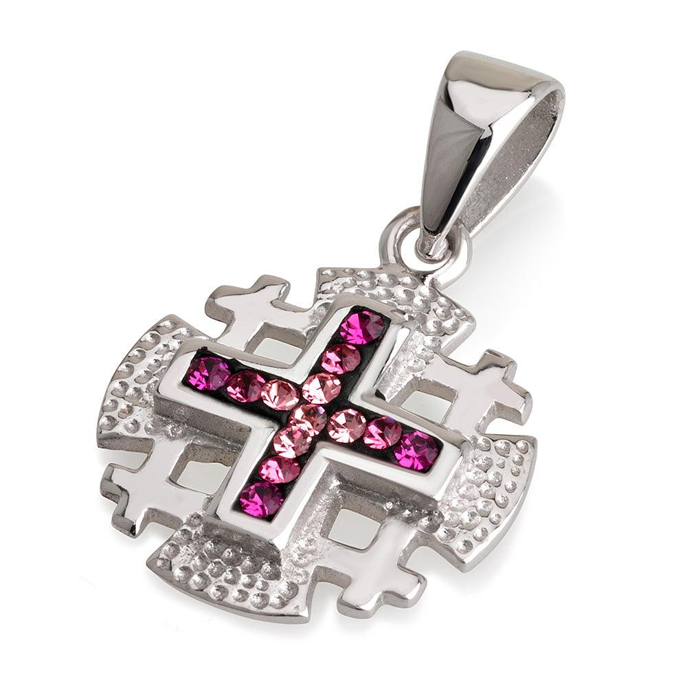 Details about  Jerusalem Cross Pendant 925 Sterling Silver With Pink Gemstones Colors - Spring Nahal