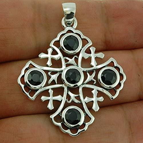 Details about Jerusalem Cross Sterling Silver 925 Pendant With Black Gemstones - Spring Nahal