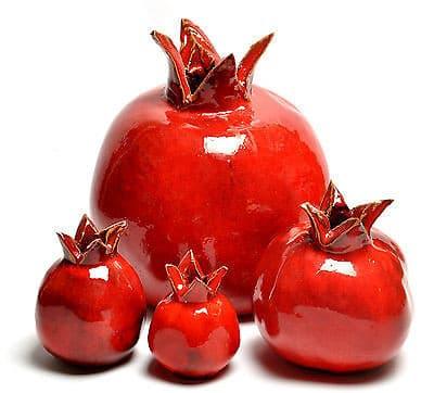 Four Sizes Of Red Pomegranate Hands Made Art Ceramic Made in Israel.