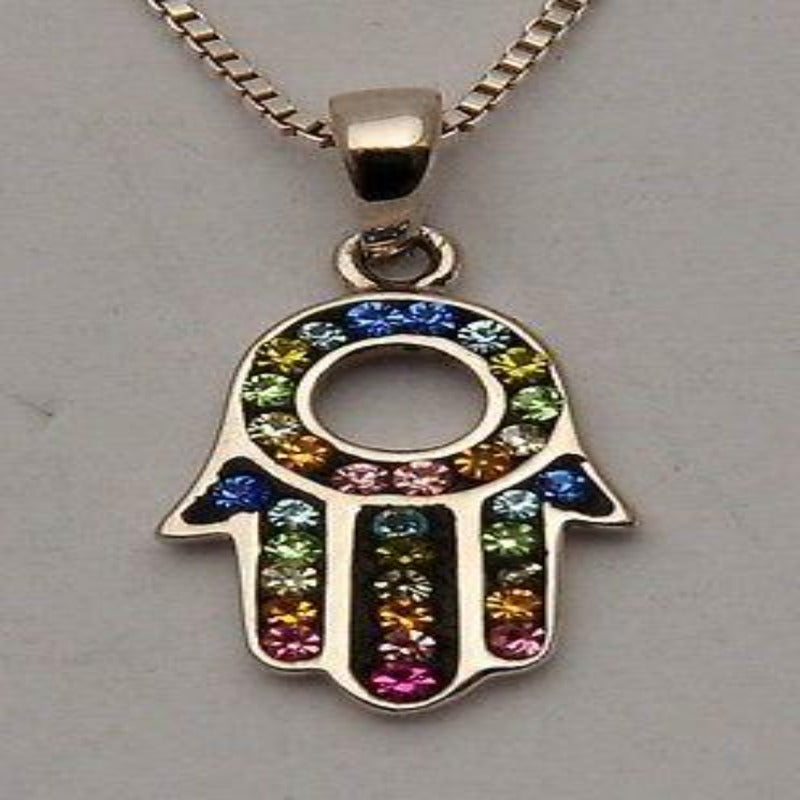 Hamsa Charm Pendant Necklace Kabbalah luck Fatima hand 925 Sterling Silver #12 - Spring Nahal
