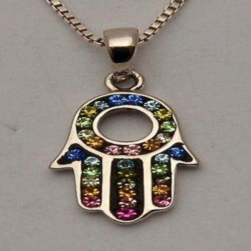 Hamsa Charm Pendant Necklace Kabbalah luck Fatima hand 925 Sterling Silver #12 - Spring Nahal