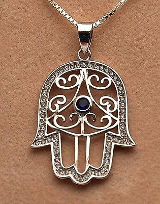 Hamsa Charm Pendant Necklace Kabbalah luck Fatima hand 925 Sterling Silver #50 - Spring Nahal