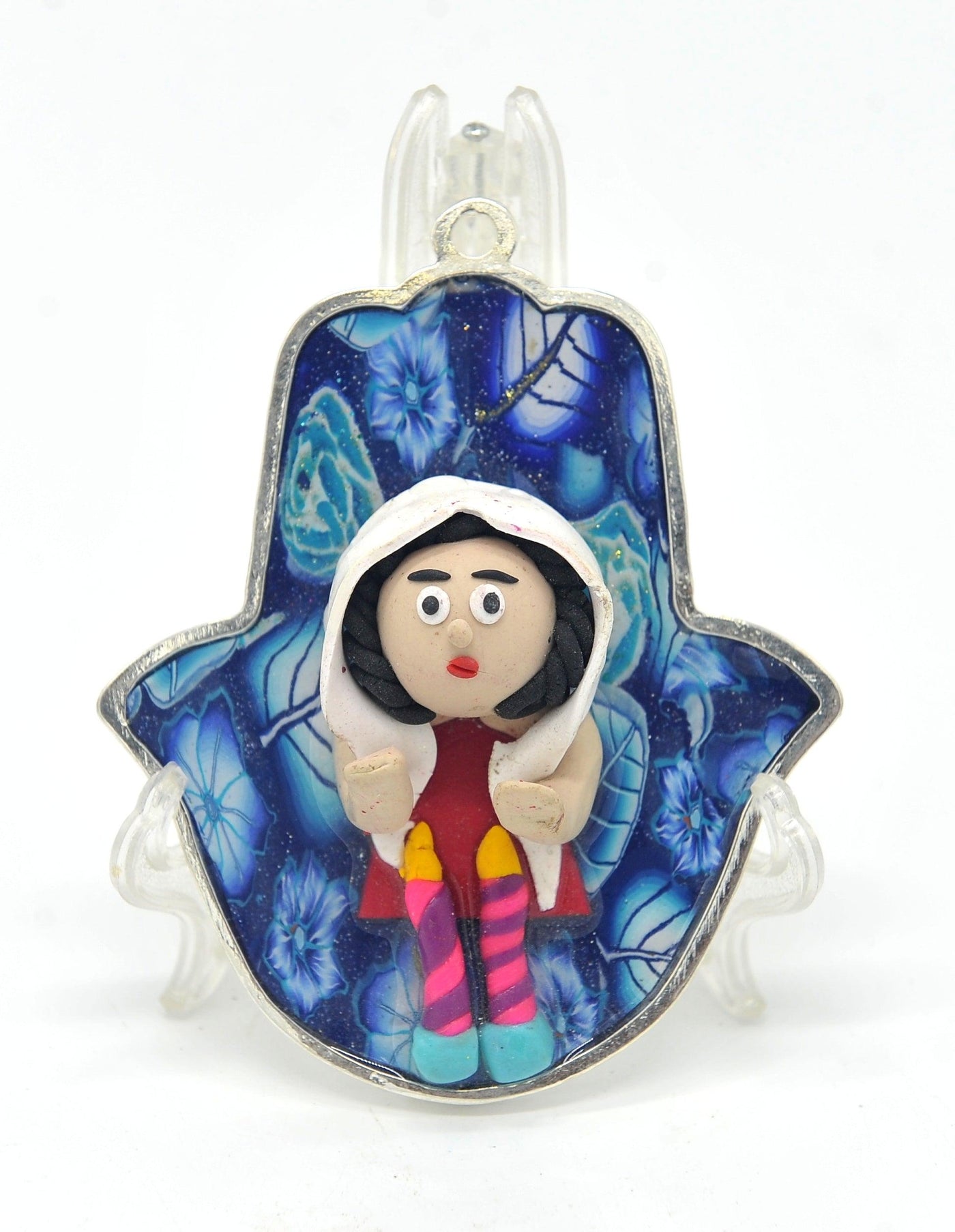 Hamsa Hand Fimo Blessings figure for Home Blessing Wall Hanging #18 - Spring Nahal