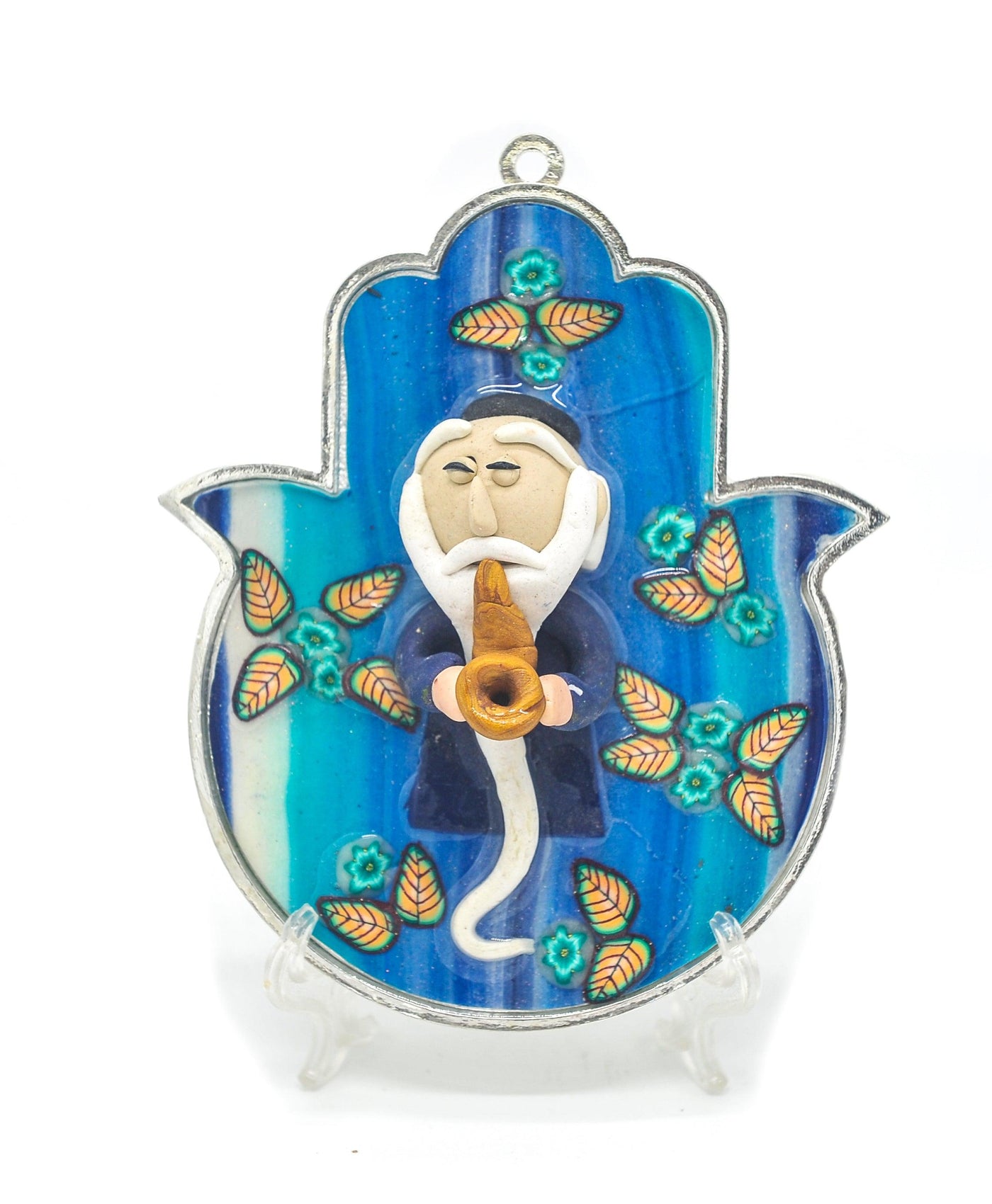 Hamsa Hand Fimo Blessings figure for Home Blessing Wall Hanging Large #23 - Spring Nahal
