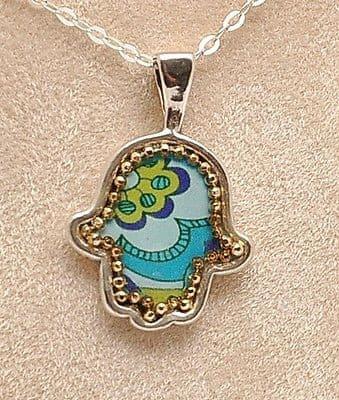 Hamsa Hand In Sterling Silver 925 Neck Chain By Iris Art Design..
