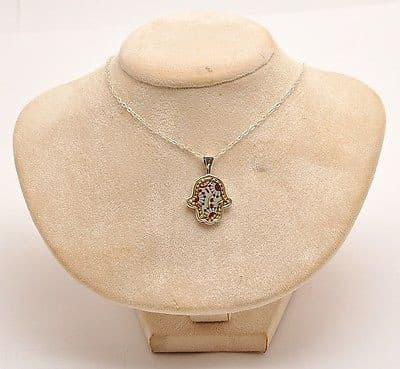 Hamsa Hand In Sterling Silver 925 Neck Chain By Iris Art Design..