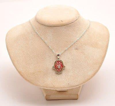Hamsa Hand In Sterling Silver 925 Neck Chain By Iris Art Design..