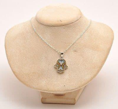 Hamsa Hand In Sterling Silver 925 Neck Chain By Iris Art Design..