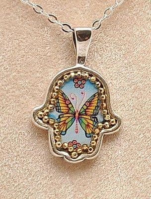 Hamsa Hand In Sterling Silver 925 Neck Chain By Iris Art Design..
