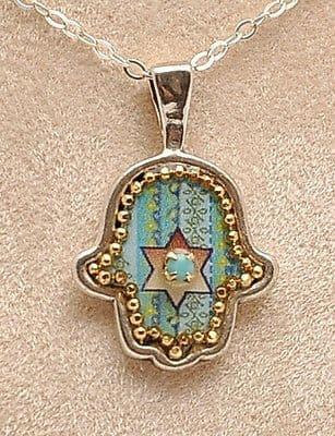 Hamsa Hand In Sterling Silver 925 Neck Chain By Iris Art Design..