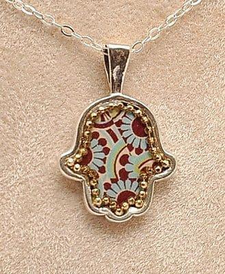Hamsa Hand In Sterling Silver 925 Neck Chain By Iris Art Design..