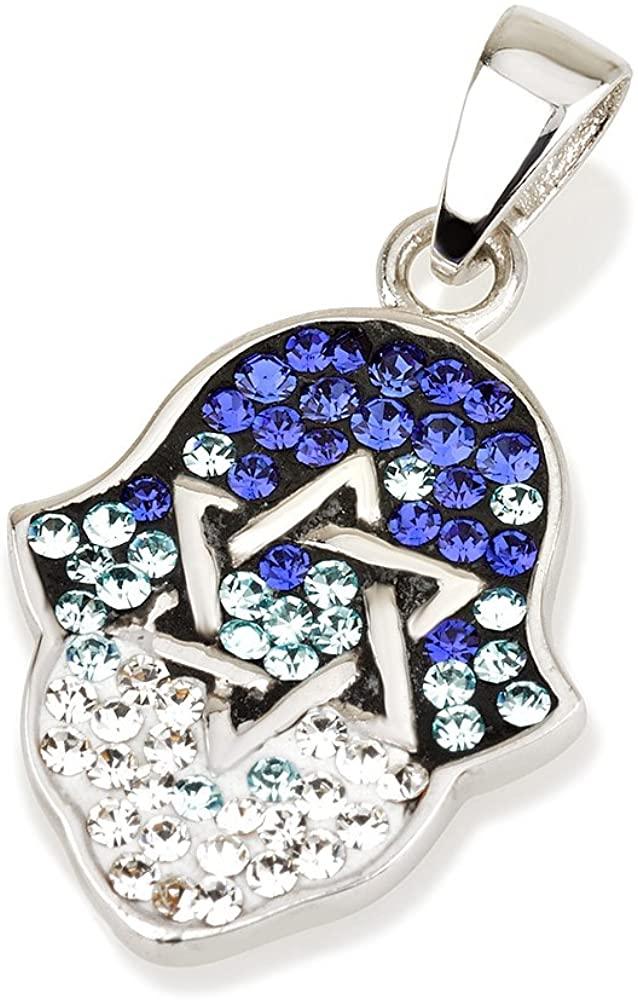 Hamsa Pendant in Sterling Silver With Blue Colors Crystals Gemstones + Necklace - Spring Nahal
