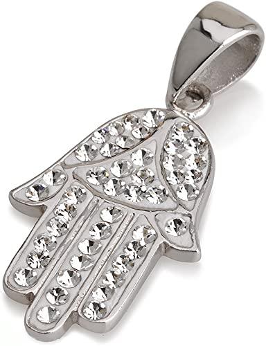Hamsa Pendant in Sterling Silver With Mix Colors Crystals Gemstones + Necklace - Spring Nahal