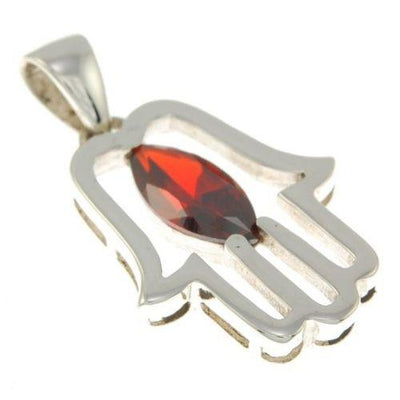 Hamsa Pendant with Red Gemstone Fatima hand + 925 Sterling Silver Necklace - Spring Nahal