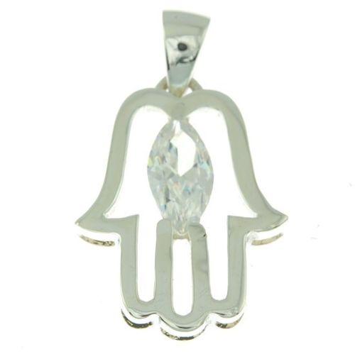 Hamsa Pendant with White Gemstone Fatima hand + 925 Sterling Silver Necklace - Spring Nahal