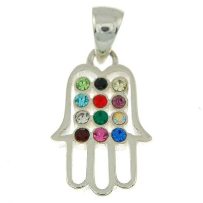 Hamsa Silver Pendant With Hushen Gemstones + 925 Sterling Silver Chain #60 - Spring Nahal