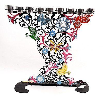 Hand Made High Design Hanukia In Color Metal Made #2 - Spring Nahal