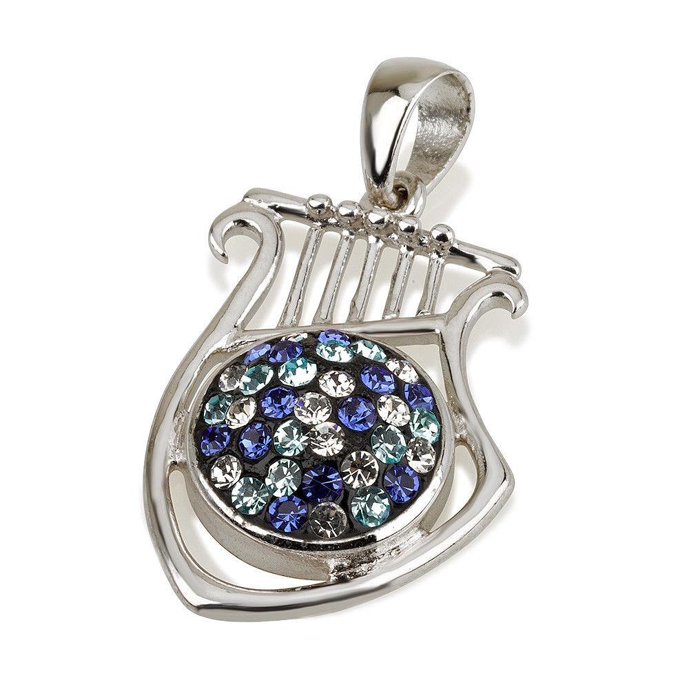 Harp Pendant With Blue Crystals Gemstone Silver 925 - Spring Nahal