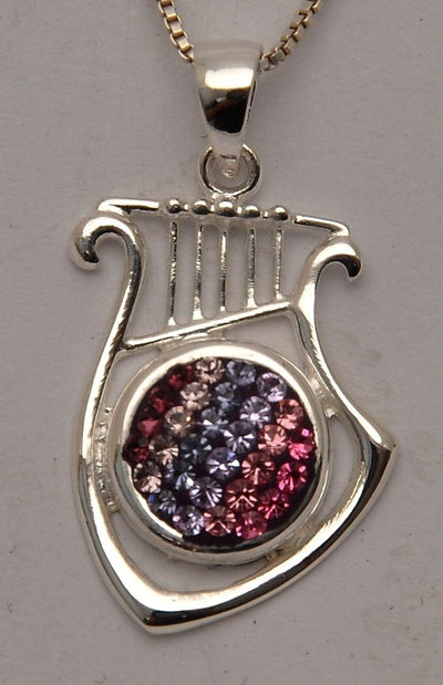 Harp Pendant With Mix Colors Crystals Gemstone Silver 925 - Spring Nahal