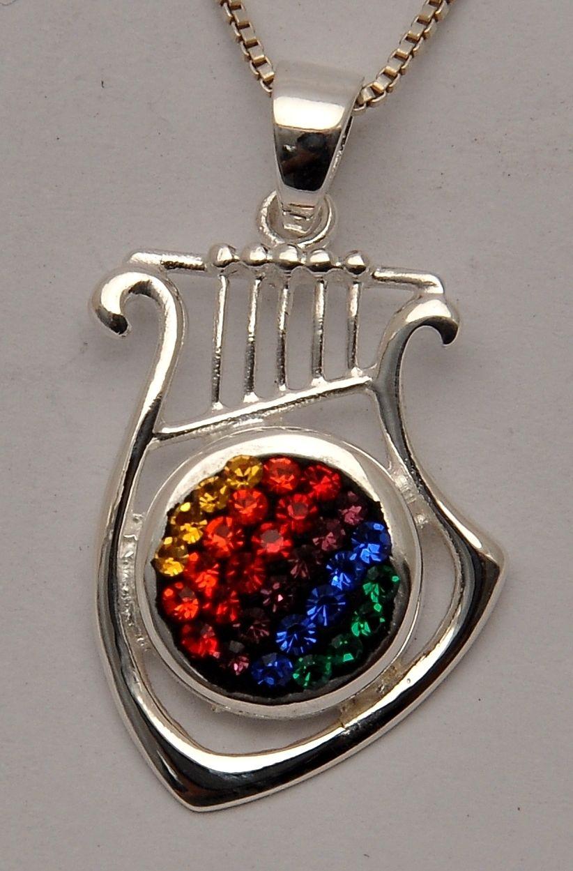 Harp Pendant With Multi Colors Crystals Gemstone With 925 Sterling Silver - Spring Nahal