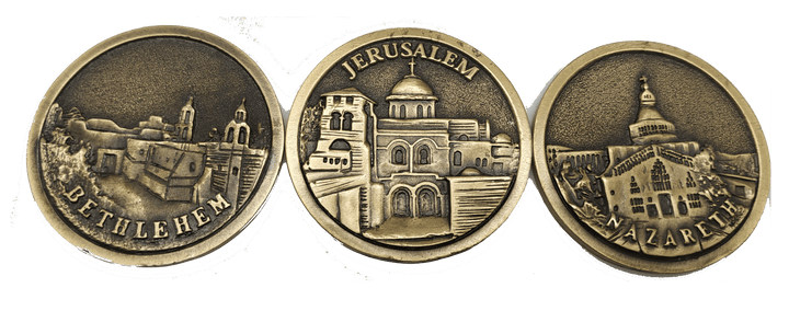 Holy Land Israel Church Coins: Church of The Holy Sepulchre, Basilica of The Annunciation, Church of The Nativity Coin Israel Souvenir from The Holyland (Silver Color) - Spring Nahal
