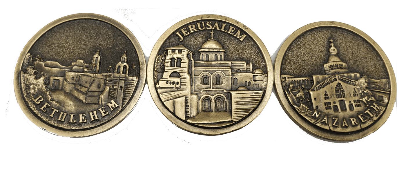 Holy Land Israel Church Coins: Church of The Holy Sepulchre, Basilica of The Annunciation, Church of The Nativity Coin Israel Souvenir from The Holyland (Silver Color) - Spring Nahal