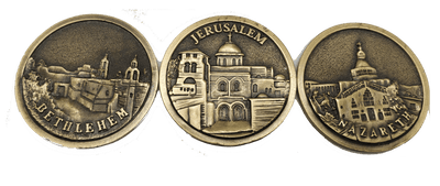 Holy Land Israel Church Coins: Church of The Holy Sepulchre, Basilica of The Annunciation, Church of The Nativity Coin Israel Souvenir from The Holyland (Silver Color) - Spring Nahal