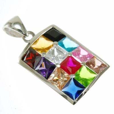 Hushen Pendant with 12 Crystals Gemstones in Multi Colors Sterling Silver 925 #2 - Spring Nahal