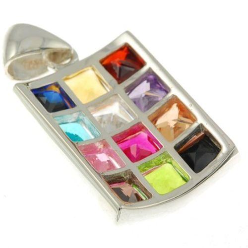 Hushen Pendant with 12 Crystals Gemstones in Multi Colors Sterling Silver 925 #2 - Spring Nahal