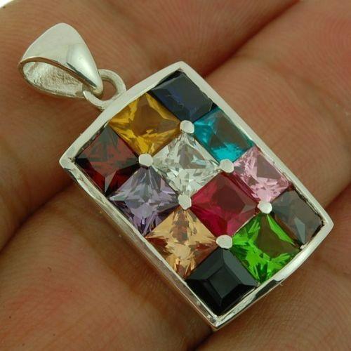 Hushen Pendant with 12 Crystals Gemstones in Multi Colors Sterling Silver 925 #2 - Spring Nahal