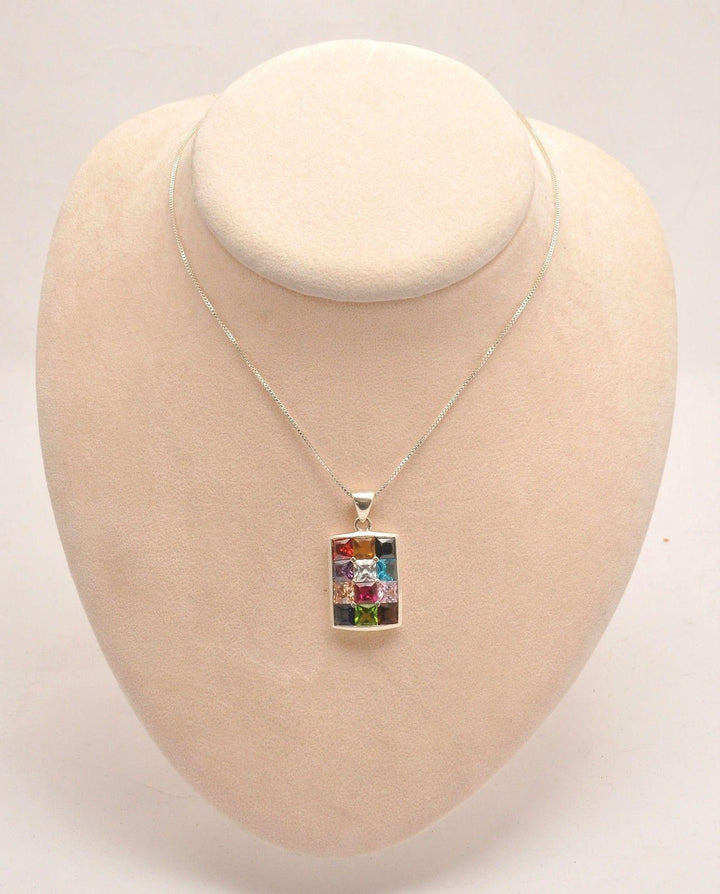 Hushen Pendant with 12 Crystals Gemstones in Multi Colors Sterling Silver 925 #2 - Spring Nahal