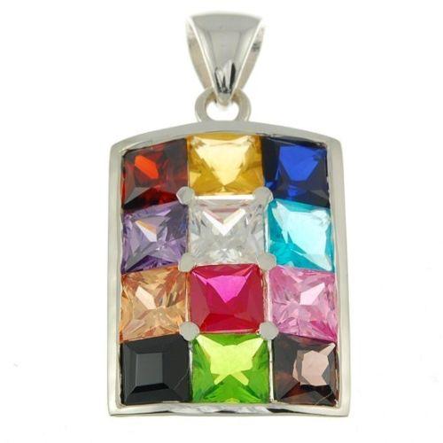 Hushen Pendant with 12 Crystals Gemstones in Multi Colors Sterling Silver 925 #2 - Spring Nahal