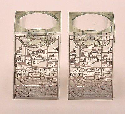 Jerusalem Candlesticks Made in Crystal With Silver tin - Spring Nahal