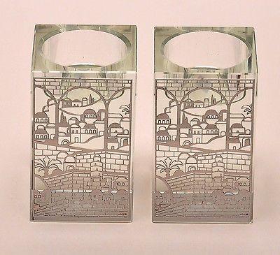 Jerusalem Candlesticks Made in Crystal With Silver tin - Spring Nahal