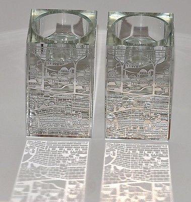 Jerusalem Candlesticks Made in Crystal With Silver tin - Spring Nahal