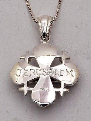 Jerusalem Cross Black Pendant With Swarovski Colors Gemstone Sterling Silver - Spring Nahal