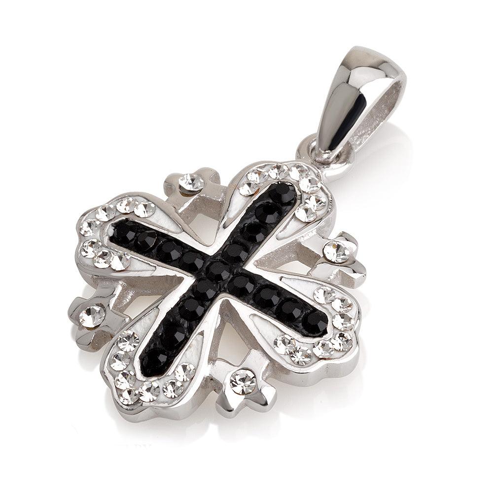 Jerusalem Cross Pendant Black Gemstones + Sterling Silver 925 chain - Spring Nahal