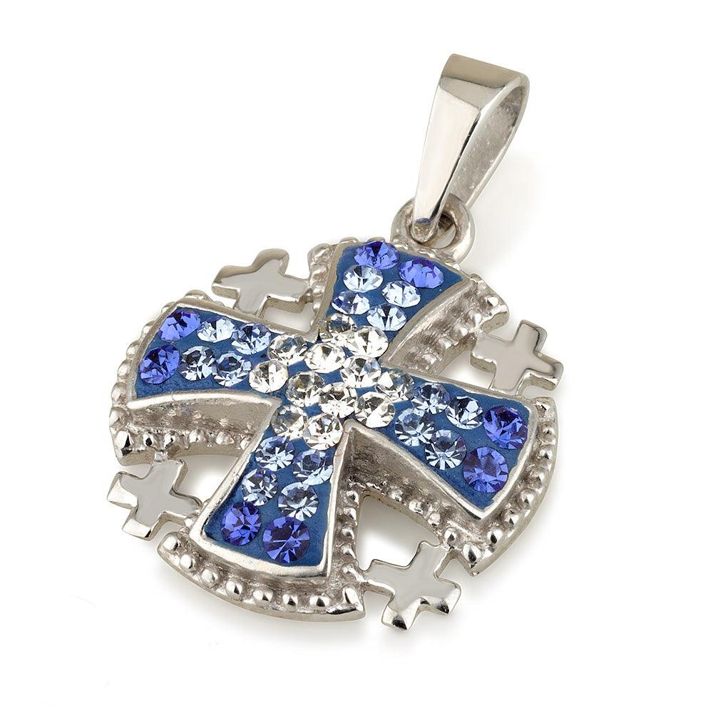 Jerusalem Cross Pendant Blue Swarovski Gemstone Sterling Silver 925 1# - Spring Nahal