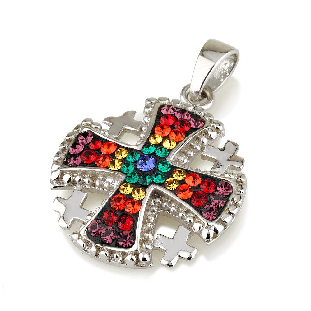 Jerusalem Cross Pendant Crystals Swarovski Gemstone Sterling Silver 925 - Spring Nahal