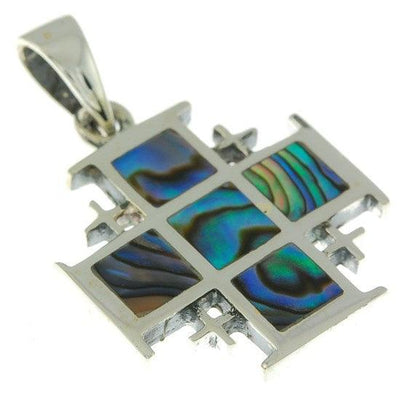 Jerusalem Cross Pendant in Abalone + Sterling Silver 925 Neck Chain - Spring Nahal