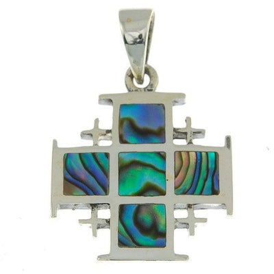 Jerusalem Cross Pendant in Abalone + Sterling Silver 925 Neck Chain - Spring Nahal